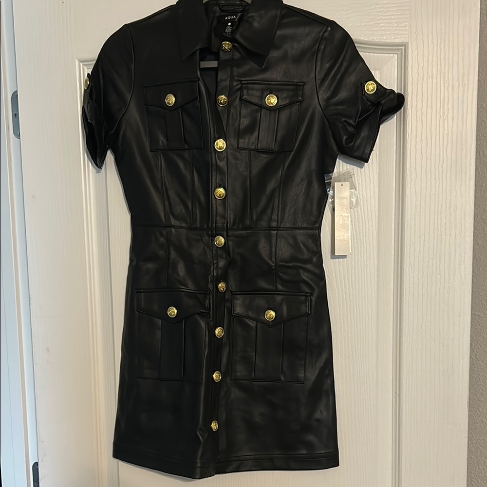 Black Leather Button-Up Dress